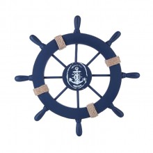 גלגל הגה ספינה עץ דקורטיבי כחול