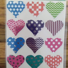 חבילת מדבקות לבבות דוגמאות עם צבע כסף מבריק