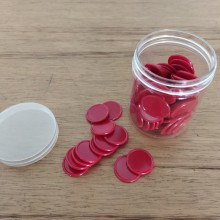 100 דסקיות קוטר 2.5 ס"מ צבע אדום בצנצנת פלסטיק