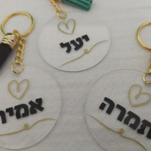 1 יחידה של מחזיק מפתחות עגול ממותג עם שם לב ועיטור זהב