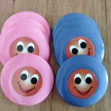 12 צלחות מעופפת קטנות חייכן כחול/ורוד